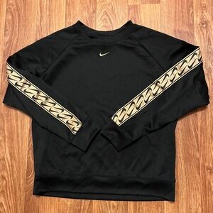 Nike Center Swoosh Sweatshirt Women Small Black Geometric‎ Pattern Sleeves Top